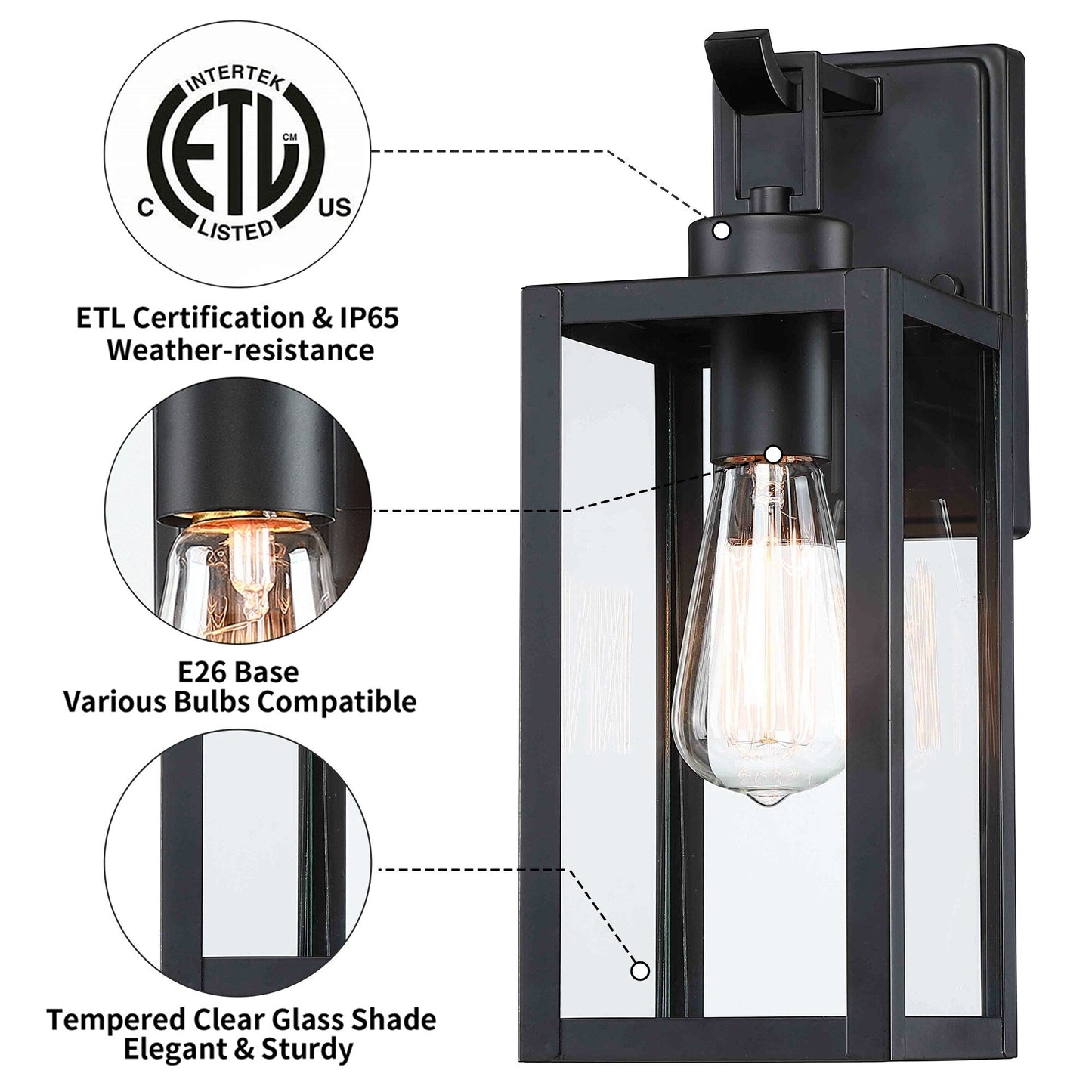 1-Light Matte Black Modern Outdoor Wall Lantern