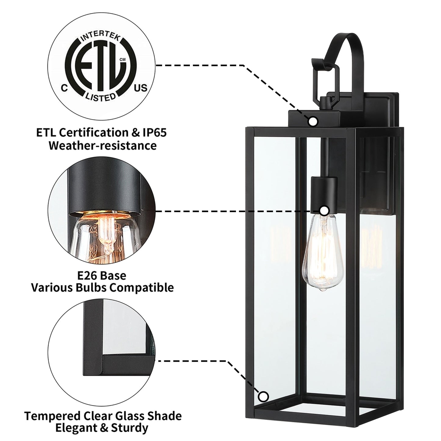 1-Light Outdoor Matte Black Wall Light Sconce