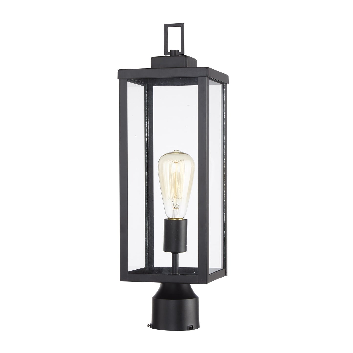 1-light Matte Black Outdoor Post Light Kits Head with Clear Glass Shade