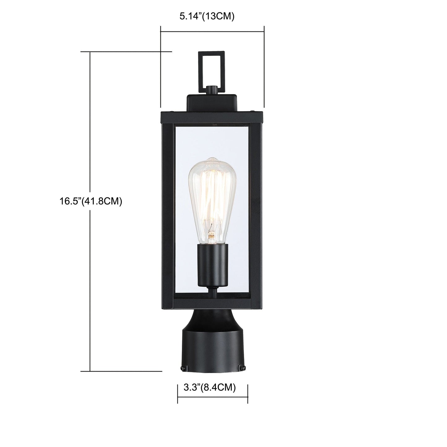 1-light Matte Black Outdoor Post Light Kits Head with Clear Glass Shade