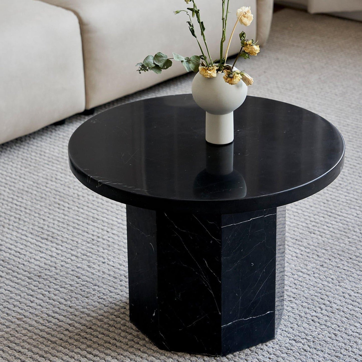 Tavolino da caffè Sugar Cubes / Rotondo - Marmo bianco e nero - φ600mm