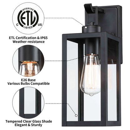 1-Light Matte Black Modern Outdoor Wall Lantern