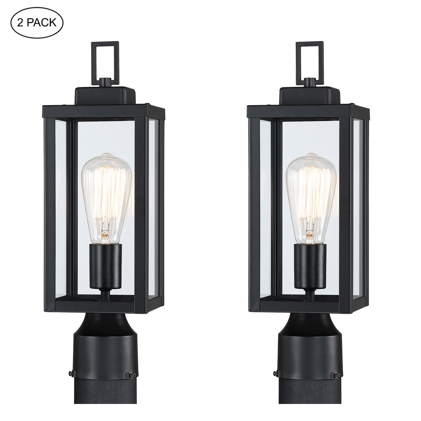 1-light Matte Black Outdoor Post Light Kits Head with Clear Glass Shade