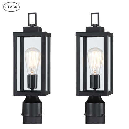 1-light Matte Black Outdoor Post Light Kits Head with Clear Glass Shade