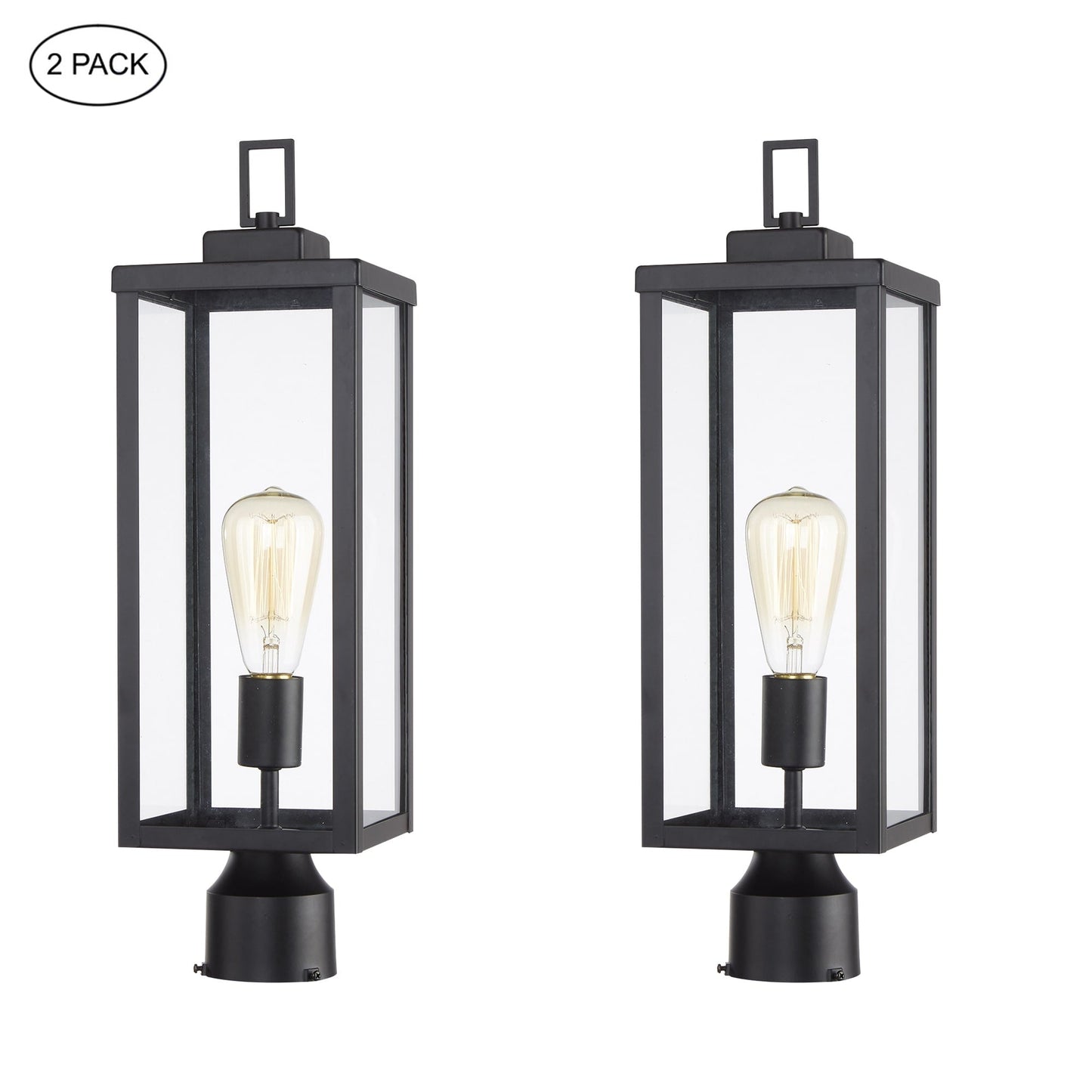 1-light Matte Black Outdoor Post Light Kits Head with Clear Glass Shade
