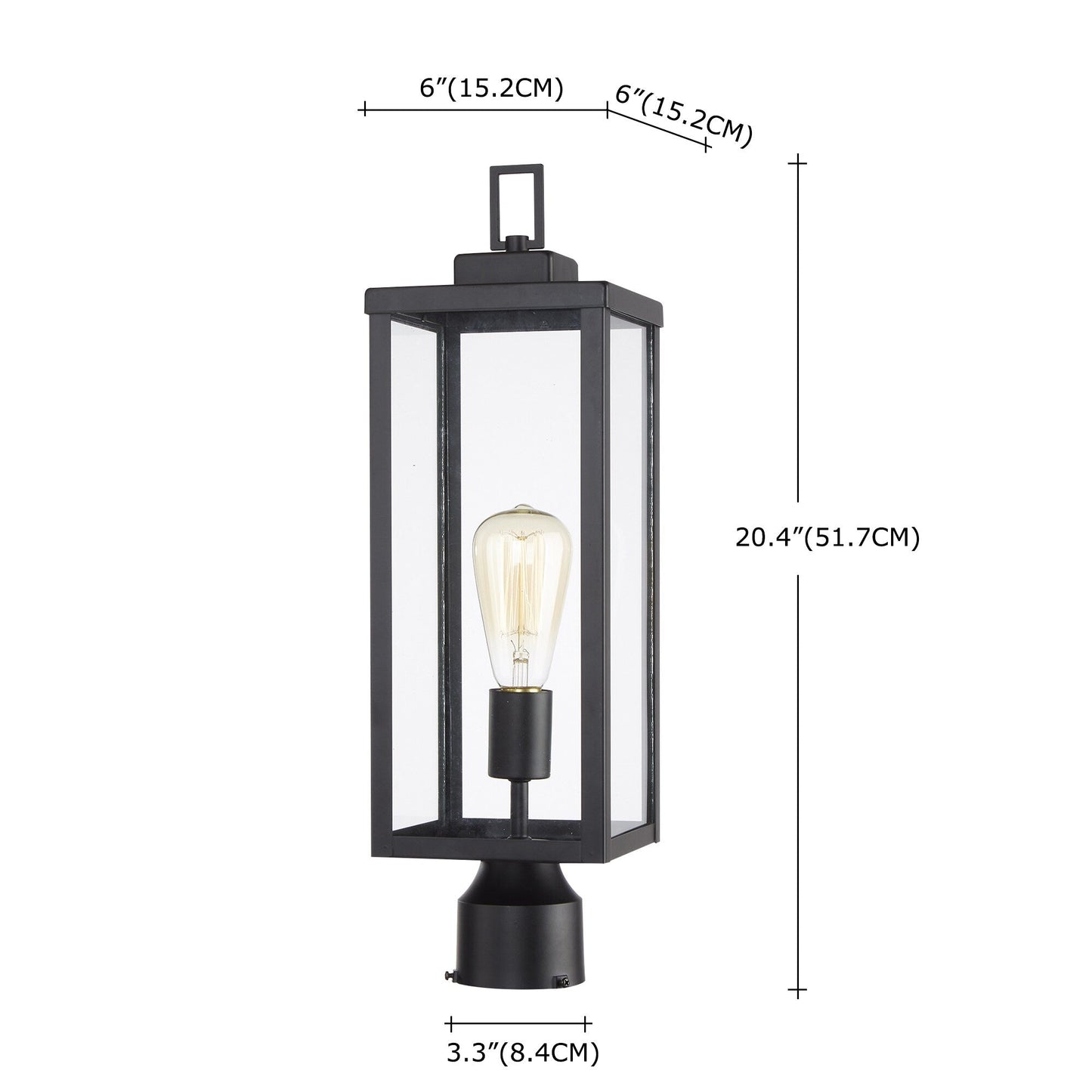1-light Matte Black Outdoor Post Light Kits Head with Clear Glass Shade