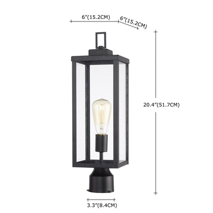 1-light Matte Black Outdoor Post Light Kits Head with Clear Glass Shade