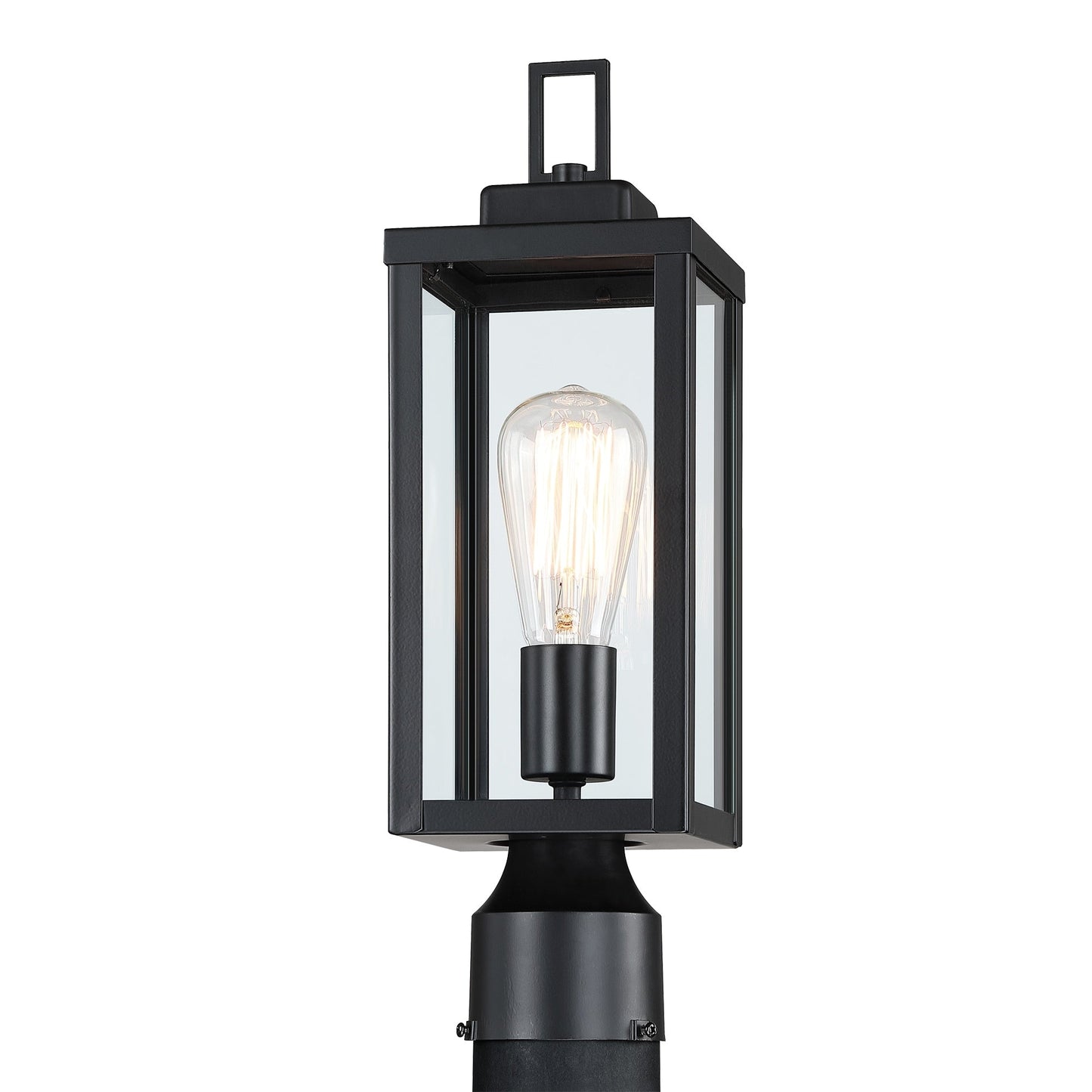 1-light Matte Black Outdoor Post Light Kits Head with Clear Glass Shade