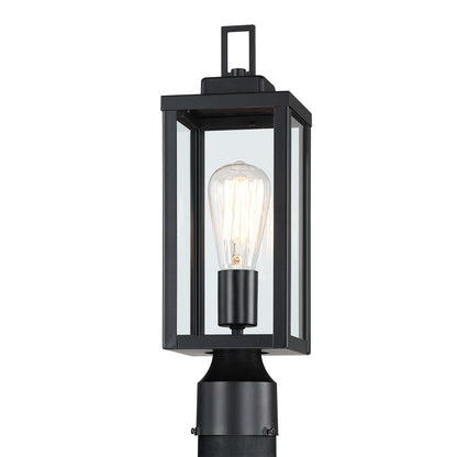 1-light Matte Black Outdoor Post Light Kits Head with Clear Glass Shade