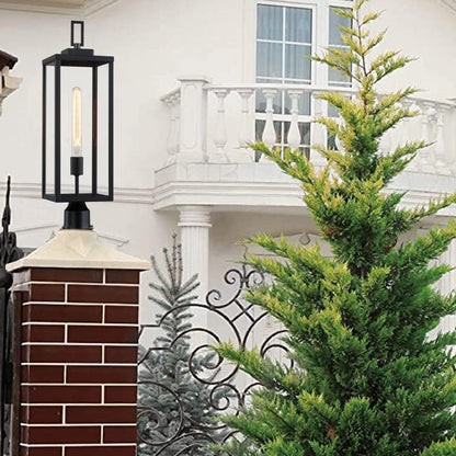 1-light Matte Black Outdoor Post Light Kits Head with Clear Glass Shade