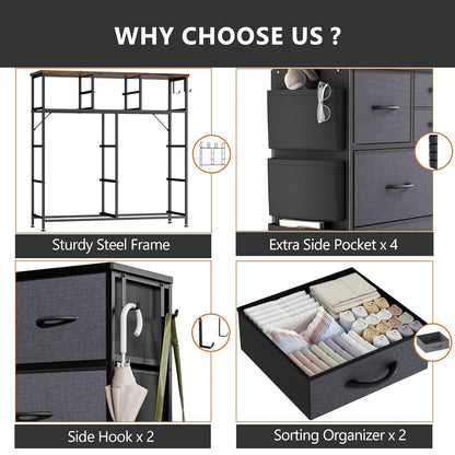10 Drawer Dresser Fabric Closet Storage Tower Organizer Unit Bedroom