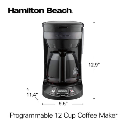 12 Cup Programmable Drip Coffee Maker with 3 Brew Options, Glass Carafe, Auto Pause and Pour, Black Stainless (46293)