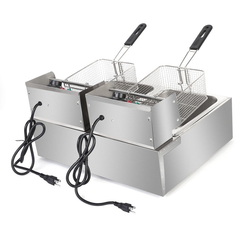 12.7QT/12L Stainless Steel Double Cylinder Electric Fryer