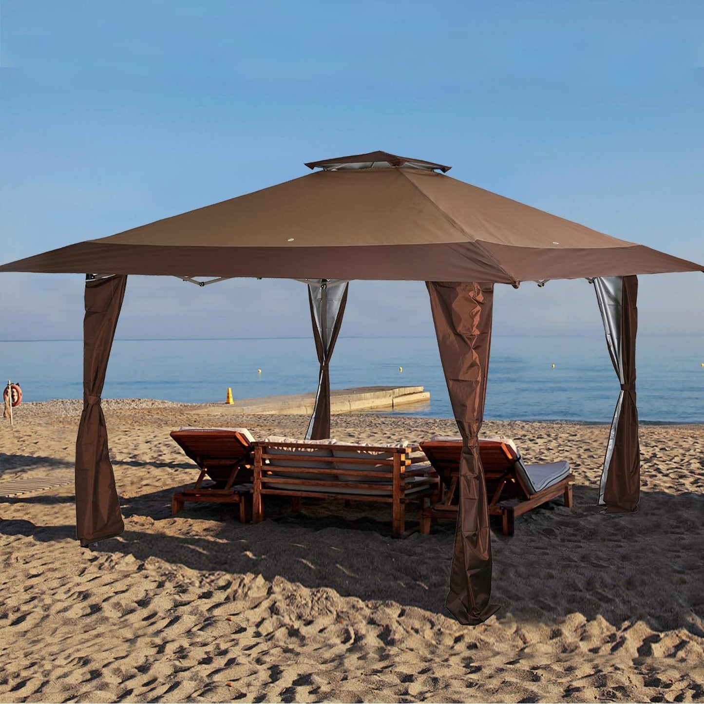 13' x 13' Outdoor Canopy Patio Gazebo Reinforced garden Pop-up Canopy Tentwith Elegant Corner Curtain - 13x13ft