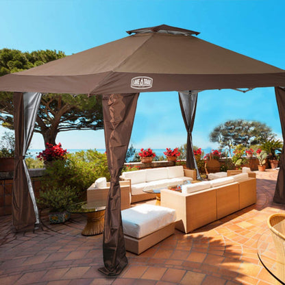 13' x 13' Outdoor Canopy Patio Gazebo Reinforced garden Pop-up Canopy Tentwith Elegant Corner Curtain - 13x13ft