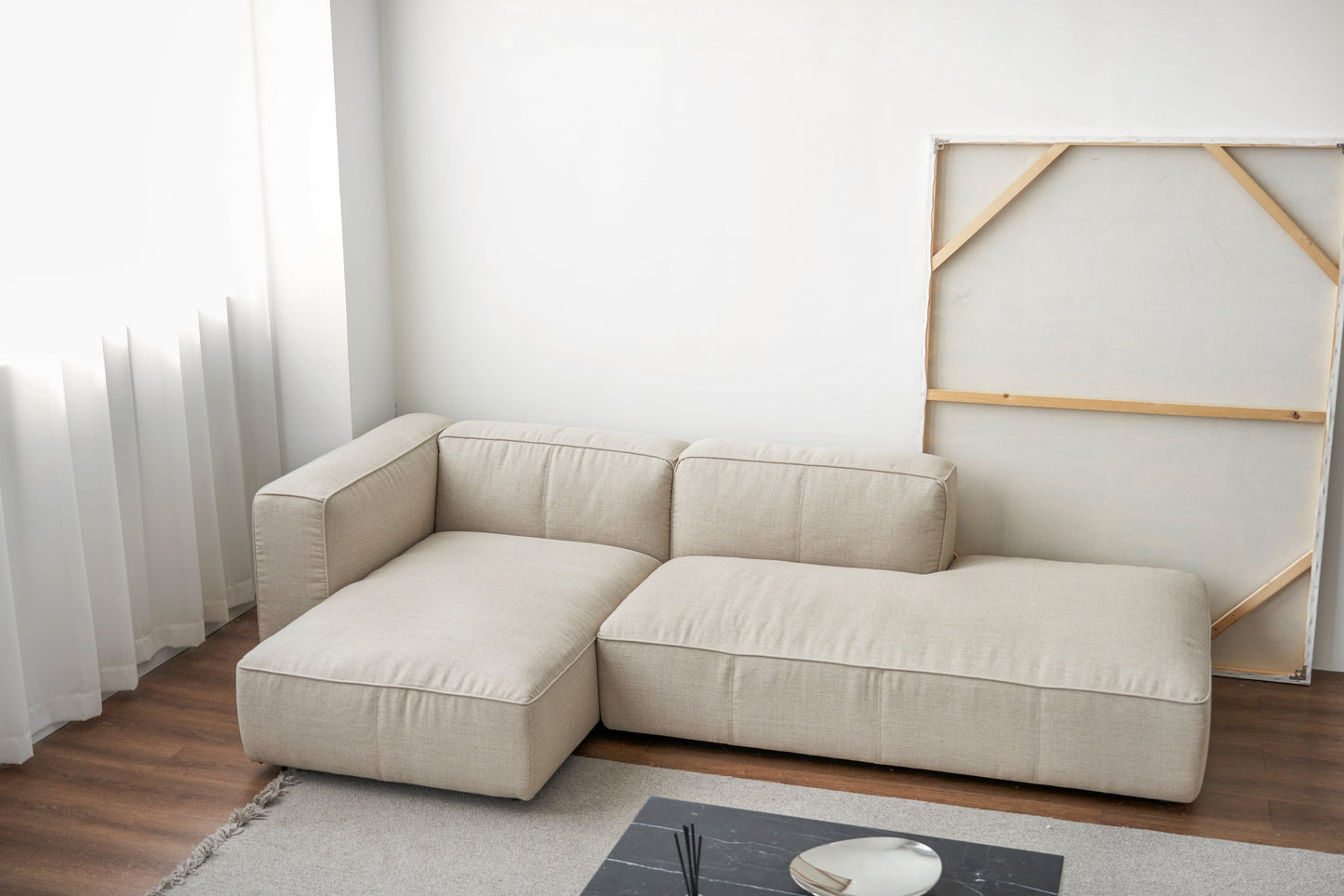 Divano Butter Soft, divano componibile a L con chaise longue