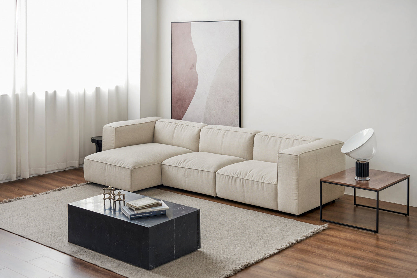 Divano Butter Soft, divano componibile a L con chaise longue