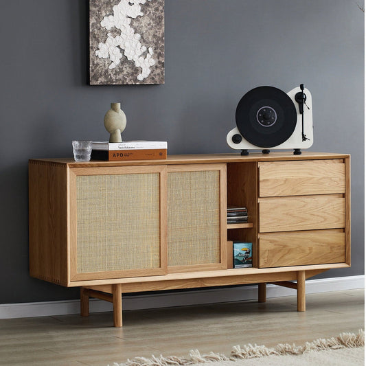 Credenza Torii / Ante e cassetti in rattan intrecciato