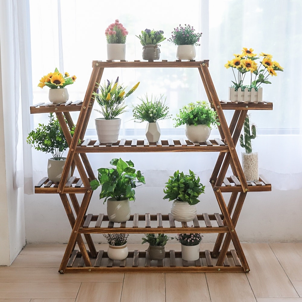 Wood Large Garden Plant Stand Indoor Outdoor Ladder Planter Rack Shelves