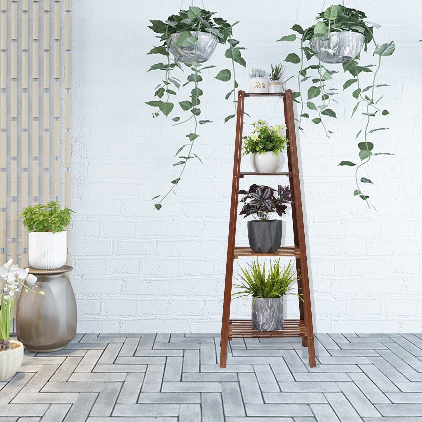 Wooden Flower Stand Plant Frame Balcony Multi-Tier Potted Shelving