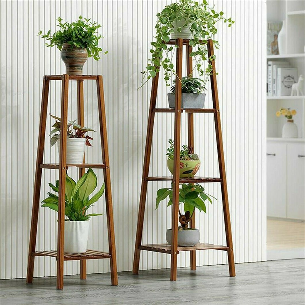 Wooden Flower Stand Plant Frame Balcony Multi-Tier Potted Shelving