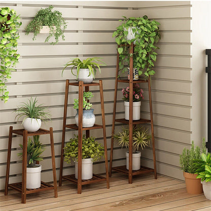 Wooden Flower Stand Plant Frame Balcony Multi-Tier Potted Shelving