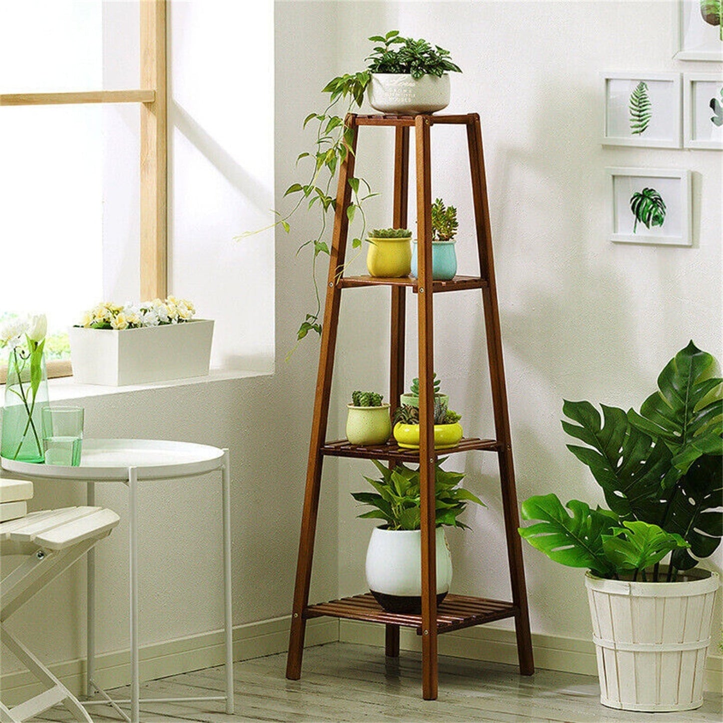 Wooden Flower Stand Plant Frame Balcony Multi-Tier Potted Shelving