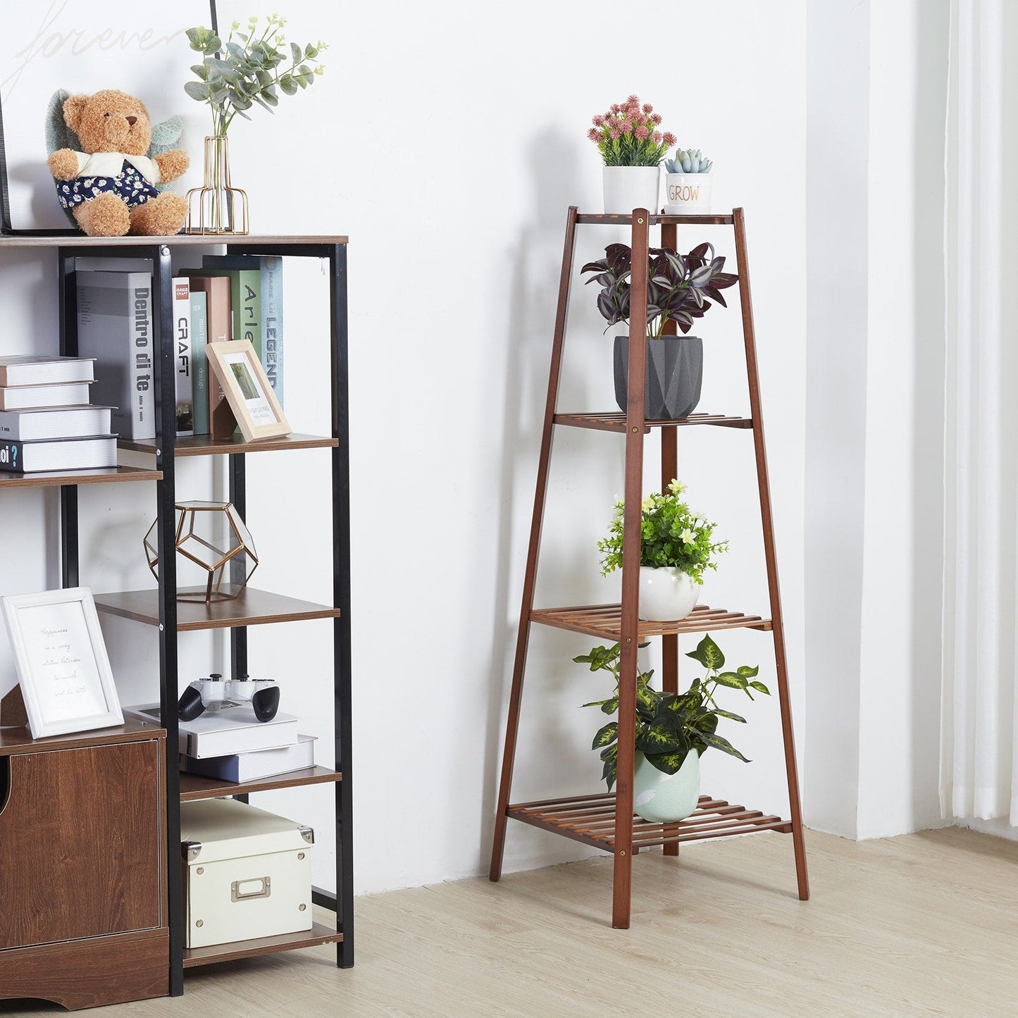 Wooden Flower Stand Plant Frame Balcony Multi-Tier Potted Shelving