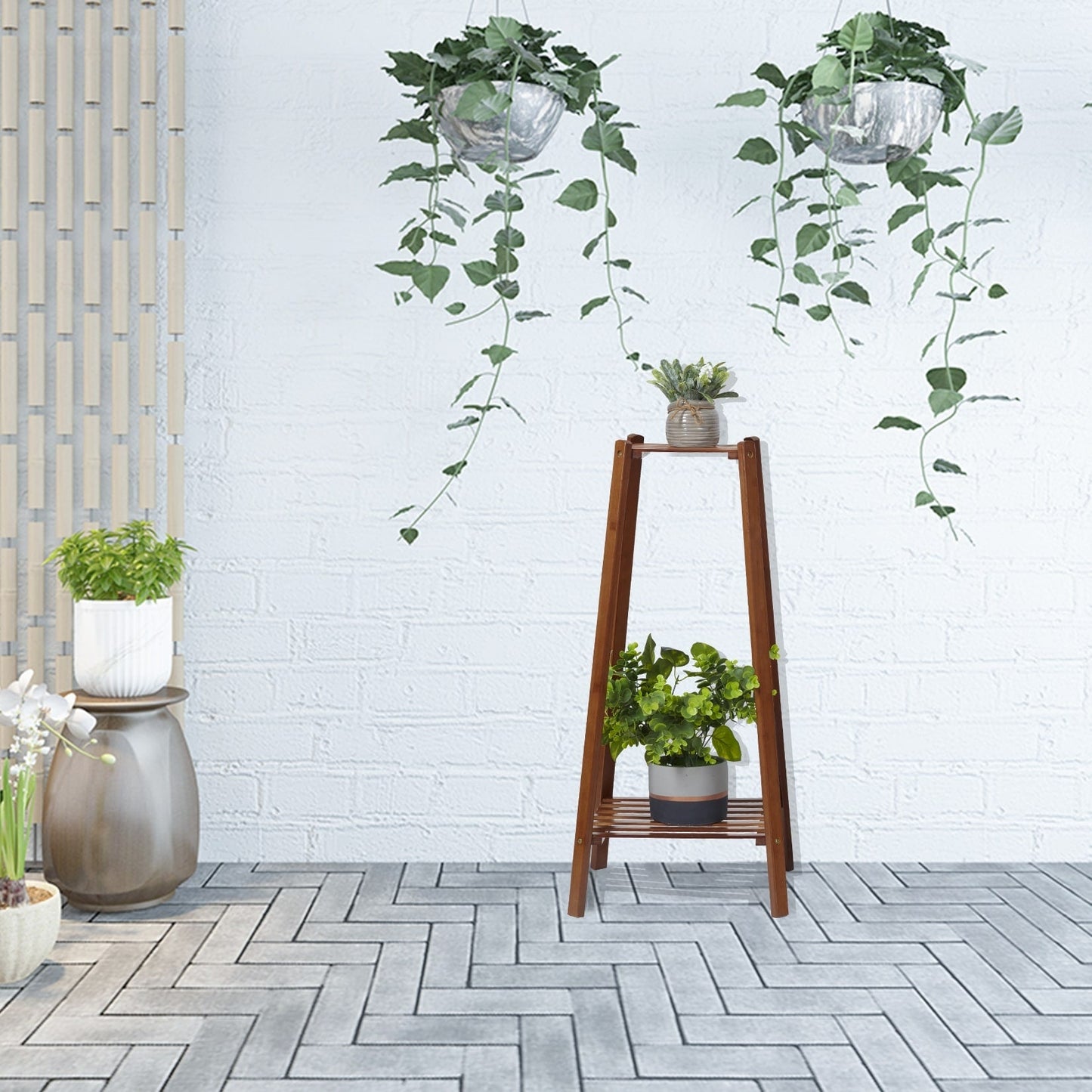 Wooden Flower Stand Plant Frame Balcony Multi-Tier Potted Shelving